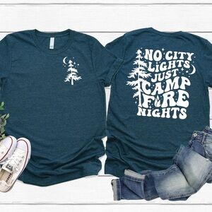 Love in Faith Women’s Teal Graphic T-Shirt with Campfire Design